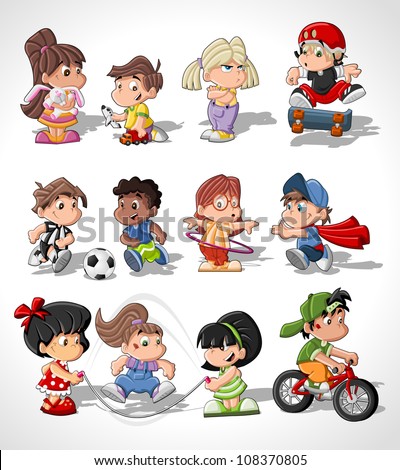 Children Playing Games Cartoon