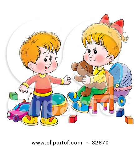 Children Playing With Toys Clipart