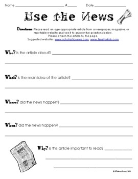 Newspaper Article Format Worksheets